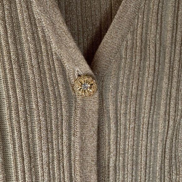 Vintage Metallic Ribbed Cardigan Dress Button Down Sz‎ Small Gold Long/Midi - Picture 4 of 6